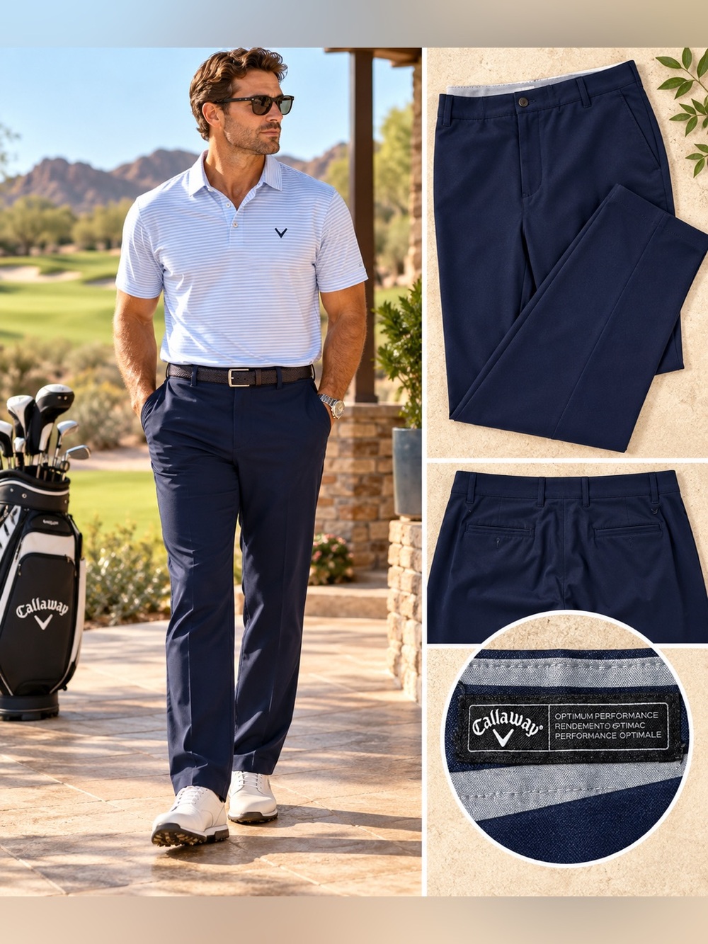Callaway Men’s 46x36 Navy Performance Golf Pants Stretch Flat Front